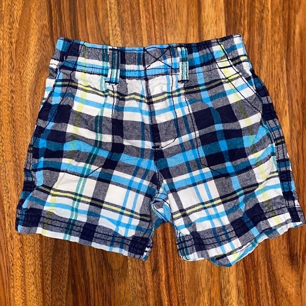 5 For $25 Carter's Blue Plaid Cotton Shorts Baby Size 12 Months